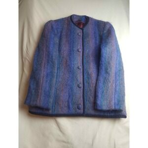 Donegal Design Mohair Wool Jacket Blue Handwoven Ireland Vintage Womens M